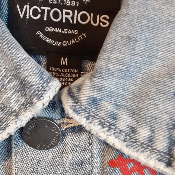 VICTORIOUS DENIM COOL SKATER STYLE JACKET MEN'S UNISEX - Picture 6 of 7